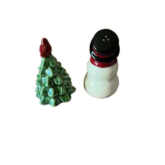 St. Nicholas Square Christmas Snowman & Pine Tree Salt & Pepper Shaker Set READ - Picture 3 of 7